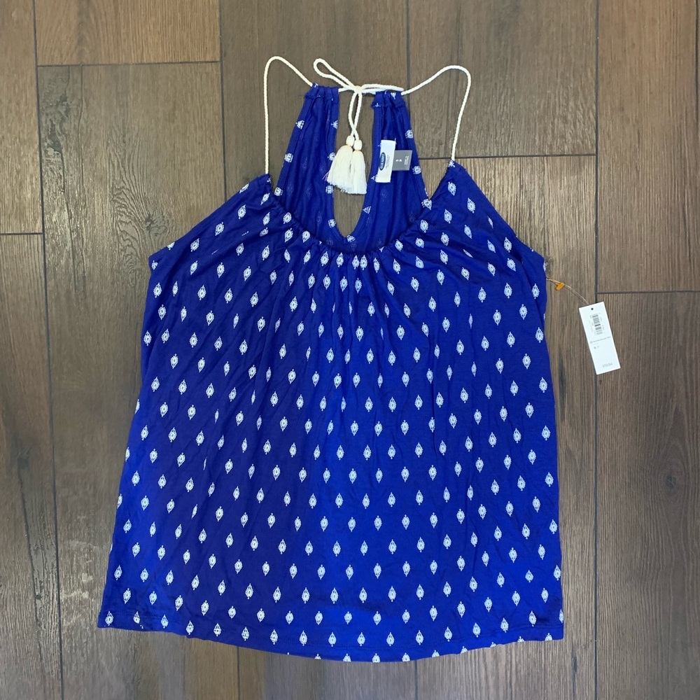 Blue and White Medallion Tassel Rope Tank